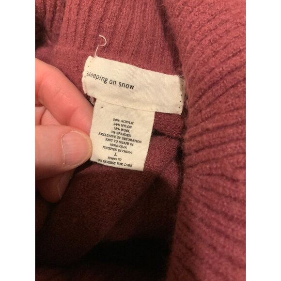 Sleeping on Snow Dark Pink Cowl Neck Sweater W/ Light Pink Crochet Trim, Size L - Picture 9 of 9